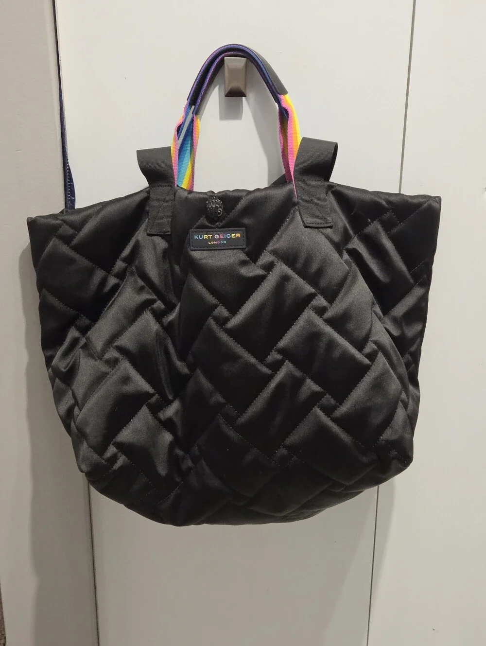 Kurt Geiger Black Quilted Tote with Rainbow Handles